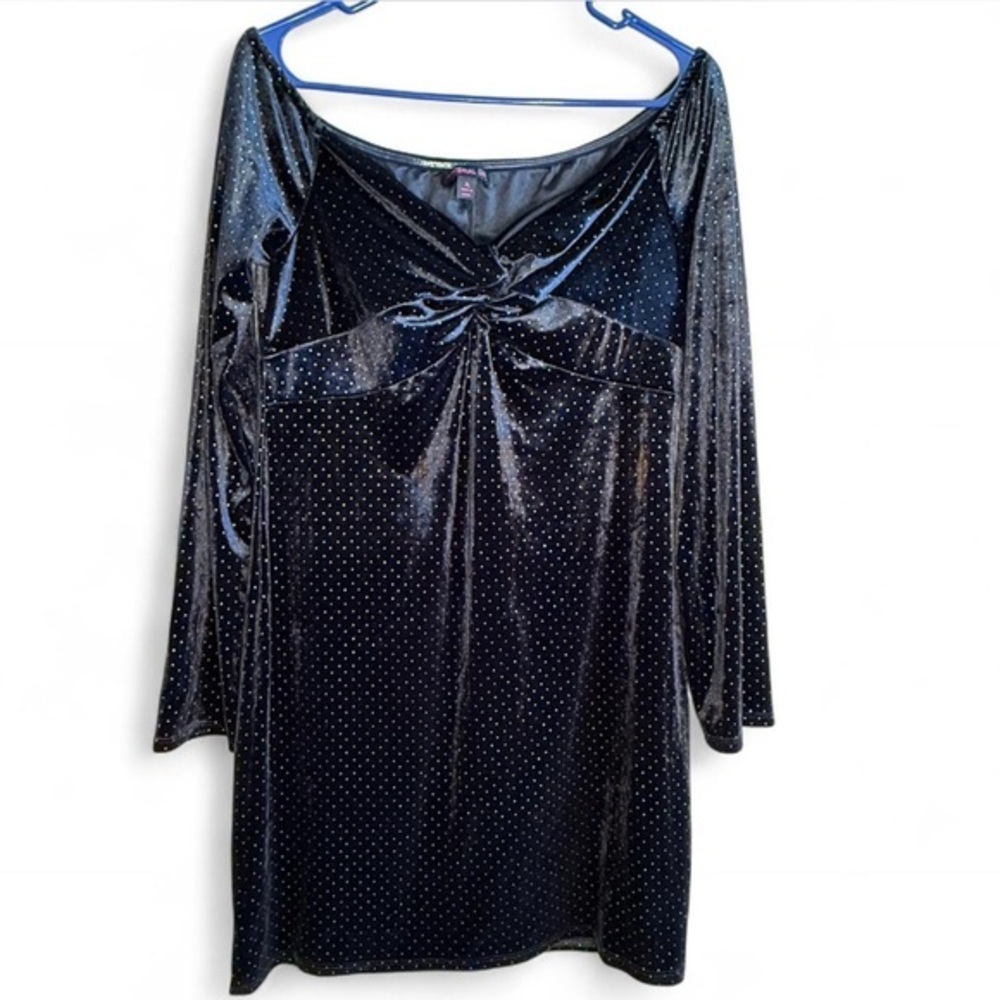 Material Girl Black Velvet Dress with Silver Dots